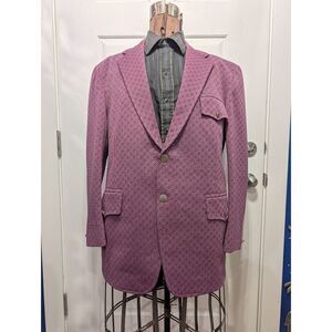 Vintage Bespoke Hong Kong Blazer Men's 46R Purple Jacquard Sport Coat Mod 1960s